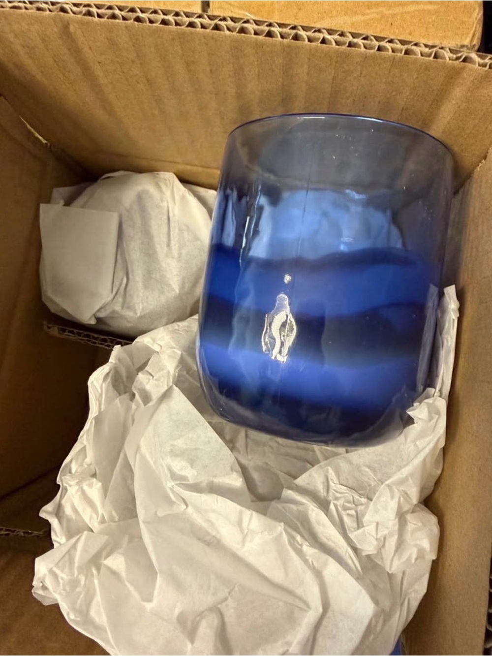 Hand-Blown Blue Striped Glass Vase - Coastal Accent